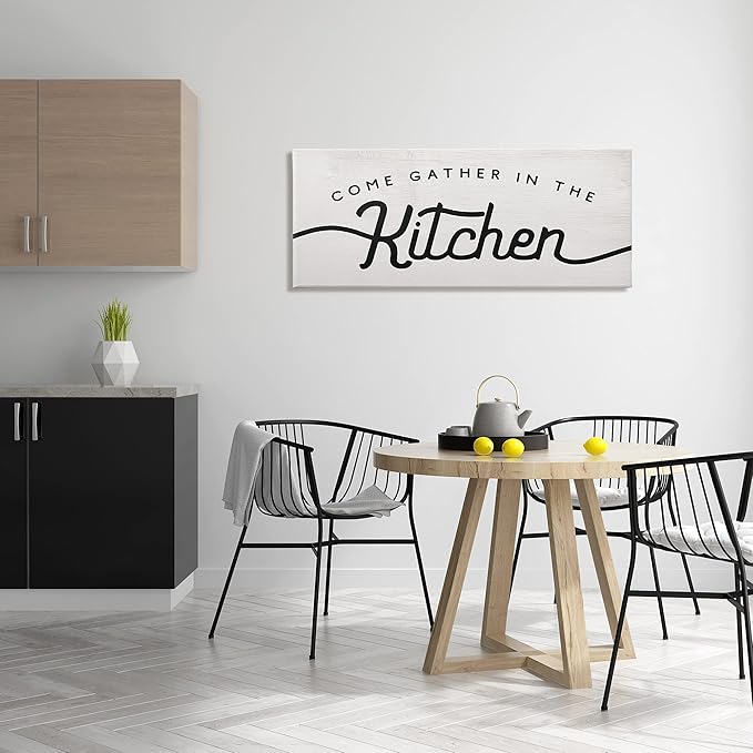 Stupell Industries Come Gather in The Kitchen Sign Family Charm, Designed by Daphne Polselli Canvas Wall Art, 20 x 48, Off- White