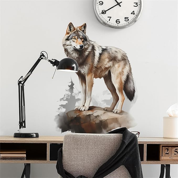 Waterproof Removable Vinyl PVC Wolf Safari Animal Wall Decal Wall Sticker for Nursery School Classroom Livingroom Bedroom Bathroom Decor Peel Stick Art Wallpaper Stickers,Room Decals