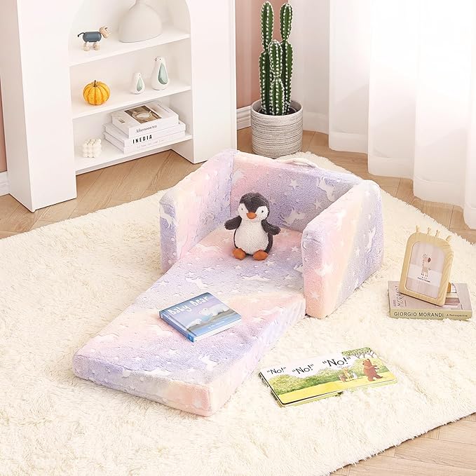 Tiita Kids Sofa, 2-in-1 Kids Sofa Chair, Convertible Children Couch to Lounger, Flip Out Kids Sofa Chair, Toddler Armrest Chair Bed, Folding Kids Play Sofa for Girl or Boy(Twill Pegasus)