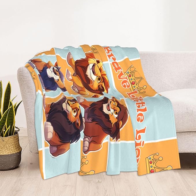 Cute Cartoon Flannel Blanket for Kids, 50" L x 60" W Inches – Soft and Cozy Plush Throw Blanket for Boys and Girls – Perfect for Bed, Couch, or Travel (Lion)