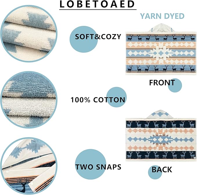 Kids Hooded Beach Bath Towel, Baby Surf Poncho Toddlers Soft Real Cotton Wrap Hooded Towels for Kids Boy Girl