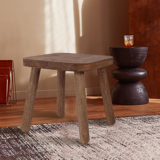 Natural Solid Wood Step Stool Wood Stool for Kids 11.7'' Sturdy Sitting Stool Wooden Step Stool for Adults Square Stool Wood Plant Stand Small Foot Stool with Four Detachable and Assembled Legs