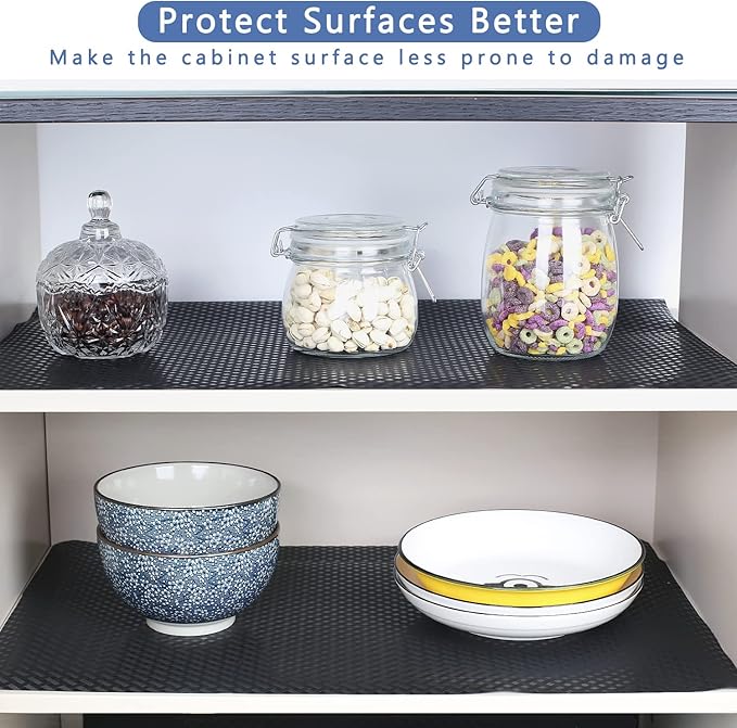 HooTown Shelf Liner Kitchen Cabinet Drawer Mats 23.6 Inch Wide x 393.7 Inch Long, Non Slip EVA Plastic Water Resistant Pad for Bathroom Drawers, Shoe Shelves, Under Sink, Black