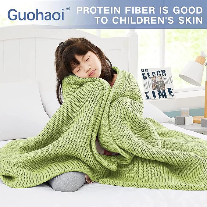 Knitted Weighted Blanket(Light Green 50"x75" 20lbs),Home Décor Cooling Throw Blanket for Hot Sleepers,Hand Made Chunky Knit Heavy Blanket for Adults Use on Full Size Bed