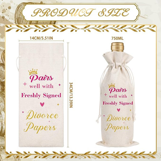 Wxiben Divorce Gift Wine Bag - Pairs Well With Freshly Signed Divorce Papers Wine Bags Divorce Party Decorations for Women New Beginning Gifts Breakup Wine Bottle Bag for Friends Sister
