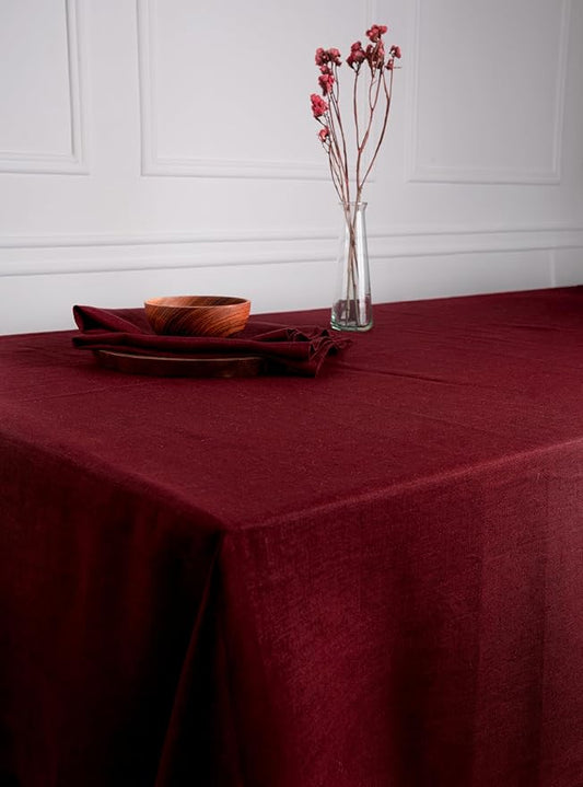 D'Moksha Homes Linen Tablecloth 60 x 140 Inch - 100% Pure Linen Dark Red Tablecloth - Machine Washable Dining Tablecloth for Rectangle Tables