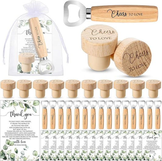 Barydat 36 Sets Wedding Favors Bulk for Guests Wine Corks Wooden Stopper Beer Bottle Opener Wedding Thank You Gift Card Organza Bag Wedding Appreciation Gifts for Bridal Shower