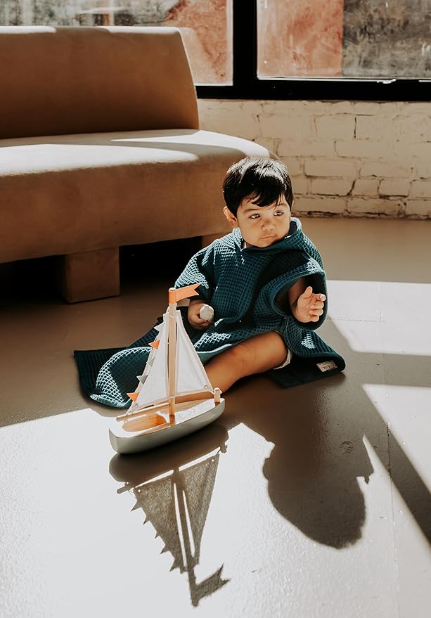 Hooded Towel for Kids | Snaps into a Poncho | Organic Cotton Waffle | Lightweight and Absorbent | Bath, Beach, and Pool | Multiple Colors | (Medium (3-6 Yrs), January Aqua)