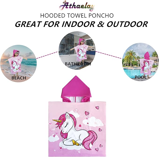 Kids Hooded Poncho Towel for Girls, Toddlers Bath Beach Pool Swim Towels with Hood Cover-ups Swimwear (3D Unicorn with bag)