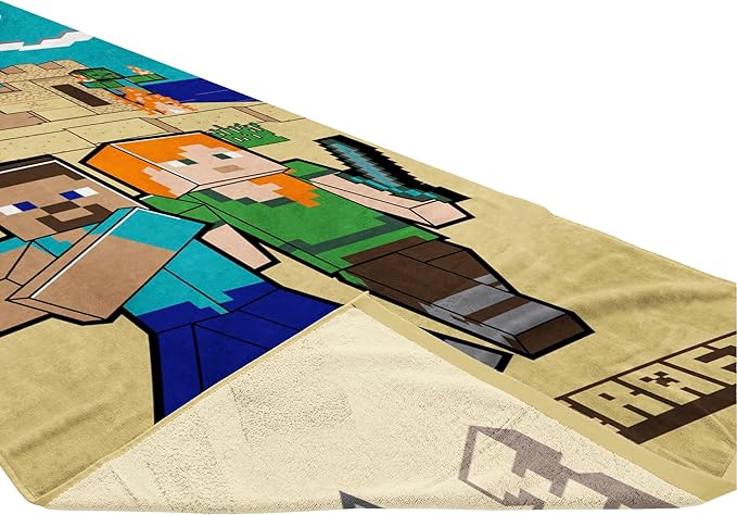 Jay Franco Minecraft Alex and Steve Kids Bath Pool Beach Towel - Super Soft & Absorbent 100% Cotton Towel for Gamers, Measures 28 x 58