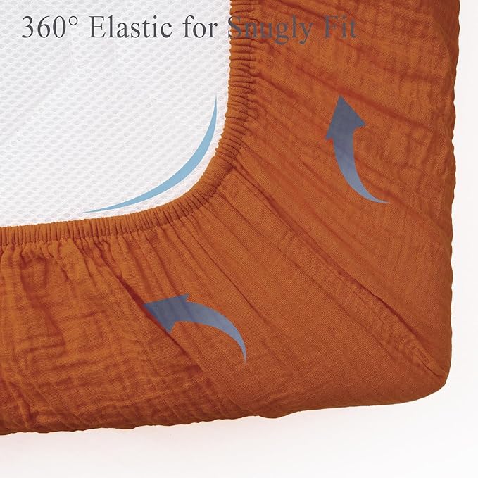 Muslin Crib Sheets for Boys Girls, 2 Pack 100% Cotton Soft Breathable Fitted Baby Sheet Set, 28x52 Inch Fits Standard Crib and Toddler Mattresses, Beige & Brown
