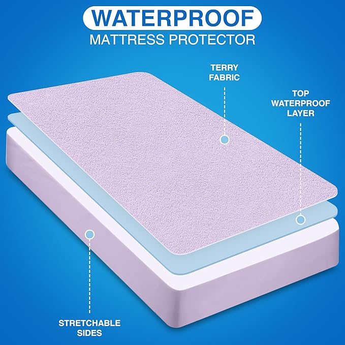 Utopia Bedding Waterproof Mattress Protector Queen Size, Premium Terry Mattress Cover 200 GSM, Breathable, Fitted Style with Stretchable Pockets (Lavender)