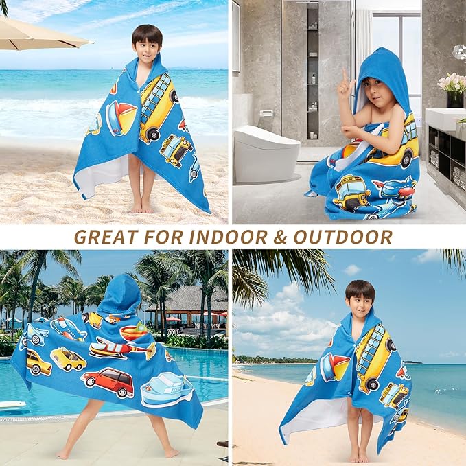 Hooded Towel for Toddlers 2-10 Years Boys Girls Kids Bath Pool Beach Towel Wrap Soft Absorbent Beach Poncho(Cars)