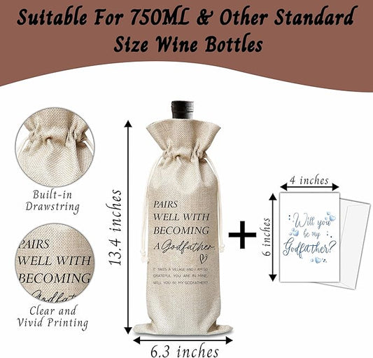 Xanev Godfather Wine Gift Bag For Men, Godfather Proposal Gifts, Pairs Well With Becoming Godfather Wine Bag, Baptism Gifts For Godfather From Godchild, Birthday Wine Party Favors Decor, B01