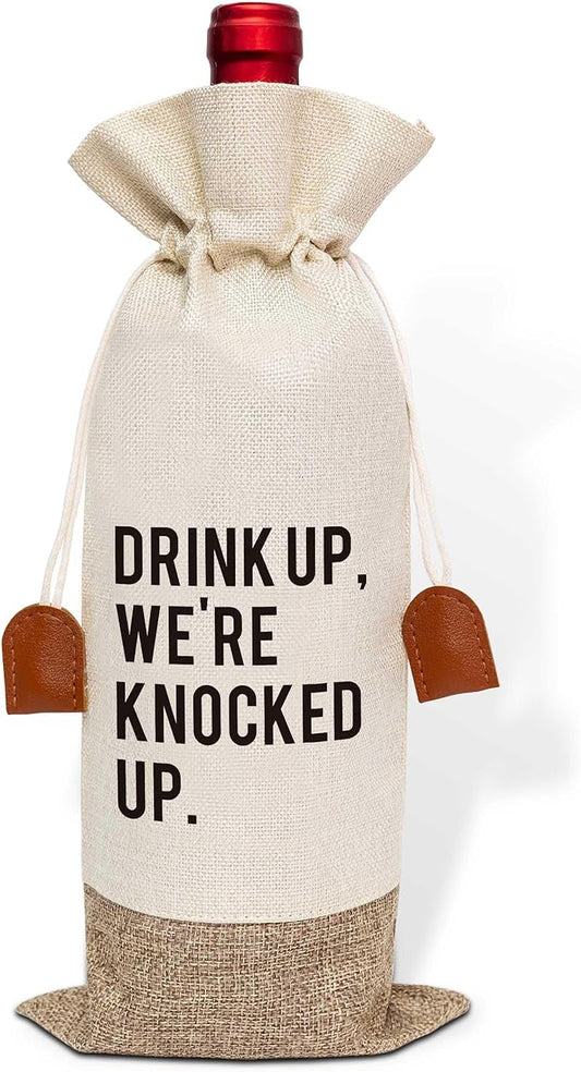 Woukaup Pregnancy Announcement Wine Bag, Wine Champagne Bottle Gift Bag, Cotton Linen Wine Gift Bag With Drawstring, Baby Announce, Pregnancy Announcement Gift Grandparents, Friend Aunt Uncle-18