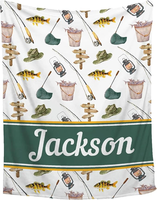 Custom Fishing Blankets and Throws,Fishing Gifts, Gifts for Fisherman,Custom Fish Blankets Fishing Gift for Man, Fish Hunter Gifts Throw Blanket, Fathers Day Fishing Gifts for Men,Queen Size-60"x80"