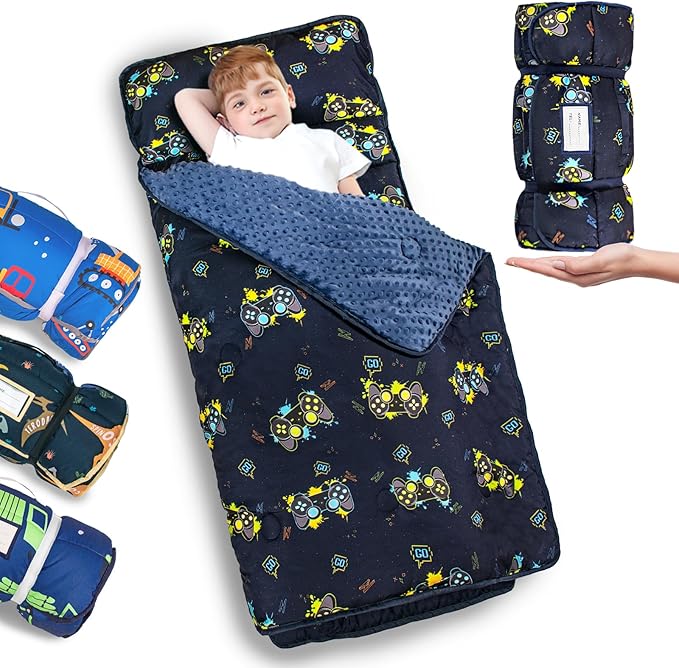 Nap Mat- Toddler Nap Mat with Pillow & Fleece Blanket- 55''*35''*3'' Nap Mat for Toddlers- Nap Mats for Preschool, Daycar