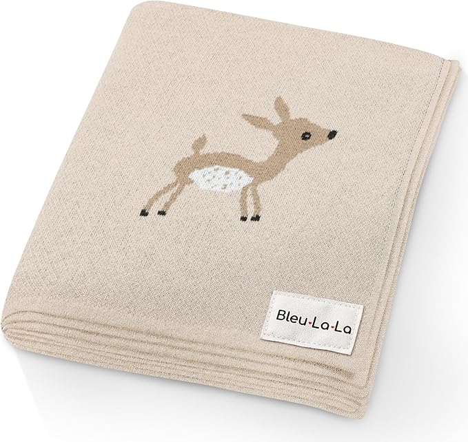 Knit Baby Swaddle Blanket - 100% Cotton Soft Cozy Receiving Swaddling Crib Stroller Blanket Quilt for Shower Gift Registry for Newborns Infants Toddlers Gender Neutral (Deer - Taupe)