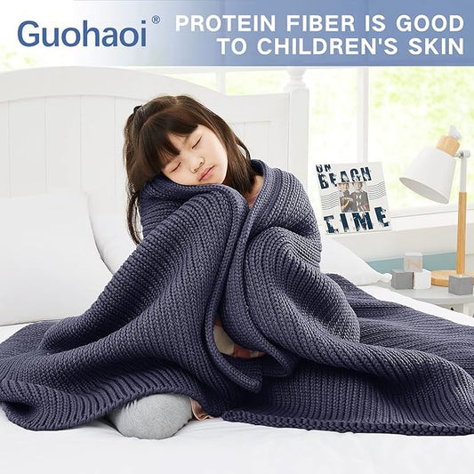 Knitted Weighted Blanket(Dark Grey 50"x60" 10lbs),Home Décor Cooling Throw Blanket for Hot Sleepers,Hand Made Chunky Knit Heavy Blanket or Adults Use on Twin Size Bed