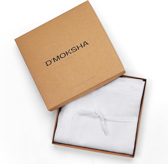 D'Moksha Homes Linen Tablecloth 60 x 120 Inch - 100% Pure Linen White Tablecloth - Machine Washable Dining Tablecloth for Rectangle Tables
