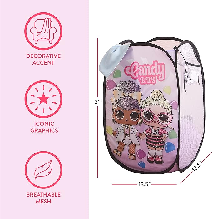 Idea Nuova LOL Surprise Pop Up Hamper with Durable Carry Handles, 21'' H x 13.5'' W X 13.5'' L, Lol Surprise/Light Pink