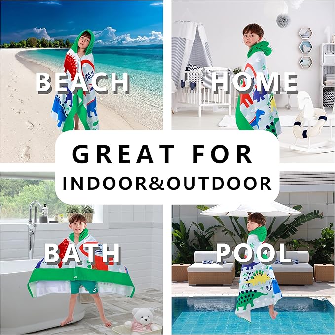 Kids Hooded Beach Bath Towel, Baby Surf Poncho Toddlers Soft Real Cotton Wrap Hooded Towels for Kids Boy Girl