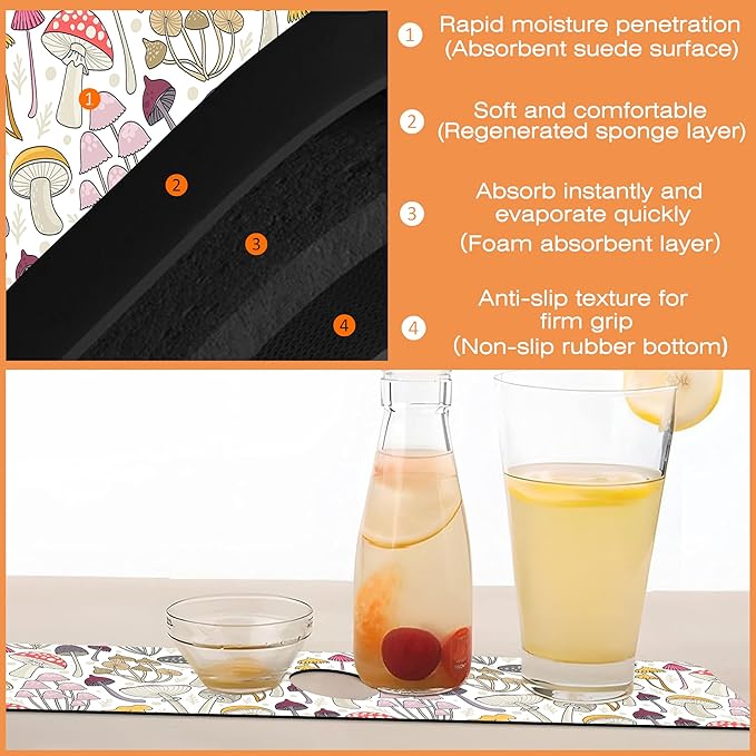 Kitchen Sink Splash Guard Faucet Mat Colorful Mushrooms Sink Splash Guard Behind Faucet,1 PC Soft Diatom Mud Non-Slip Mat-for Kitchen,Sink Mat,Dish Drying Mat,Bathroom Faucet Mat 15.5"X5.5"