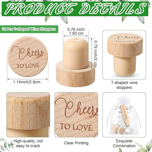 Barydat 72 Sets Wedding Favors Bulk for Guests Wine Corks Wooden Stopper Beer Bottle Opener Wedding Thank You Gift Card Organza Bag Wedding Appreciation Gifts for Bridal Shower