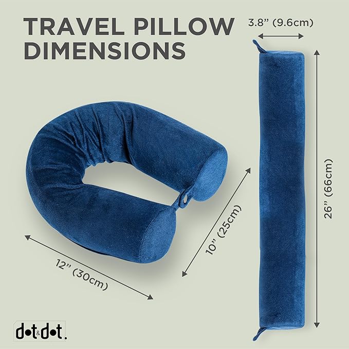 Dot&Dot Twist Memory Foam Travel Pillow for Airplanes - Travel Neck Pillow for Sleeping - Airplane Pillow for Neck Support, Chin, Lumbar and Leg - Adjustable, Bendable Neck Roll Pillow (Velvet Blue 1)