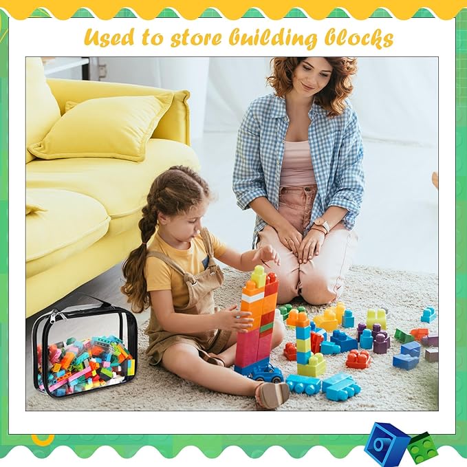 Sanwuta 3 Packs Toy Storage Bags with Zipper, Clear PVC Organizing Bags, Waterproof Toy Bags for Board Games, Building Blocks, Toys and Kids Books (Black,10.24 x 7.09 x 2.36 Inch)