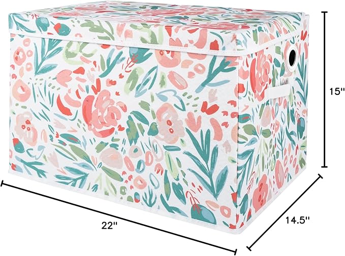 Sammy & Lou Collapsible Felt Soft Toy Box Toy Chest for Toddlers Toy Storage Organizer with Handles and Hinged Lid, 22 x 14.5 x 15 inches, Painterly Floral