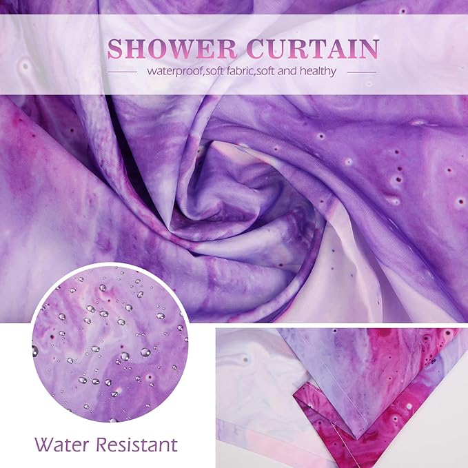 Aimego Long Purple Shower Curtain - Purple Pink Tie Dye Marble Lavender Abstract Modern Fabric Cloth Bath Shower Curtain Set with 12 Hooks Bathroom Decor Accessories Bathtub Curtain, 72"x78"