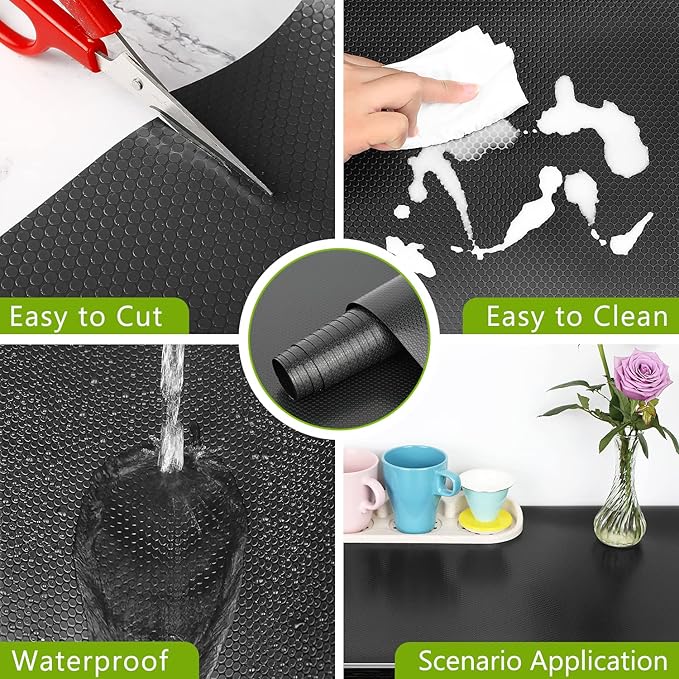 HooTown Shelf Liner Kitchen Cabinet Drawer Mats 23.6 Inch Wide x 6.5 Feet Long, Non Slip EVA Plastic Water Resistant Pad for Bathroom Drawers, Shoe Shelves, Under Sink, Black