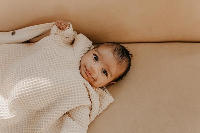 Hooded Towel for Babies + Toddlers | Snaps into a Poncho | Organic Cotton Waffle | Lighweight and Absorbent | Bath, Beach, and Pool | Multiple Colors (Small (0-3 Yrs), Cloud)