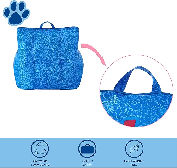 Idea Nuova Nickelodeon Blue's Clues Toddler Nylon Bean Bag Chair with Piping & Top Carry Handle, Large