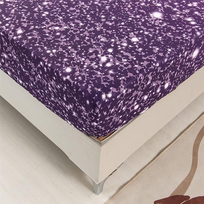 RYNGHIPY 3D Glitter Bed Sheet Set for Kids Teens Girls Women, Pink and Purple Rainbow Fitted Sheet & Pillowcase, Glitter Print Bedding Collections (Purple Pink,Full)