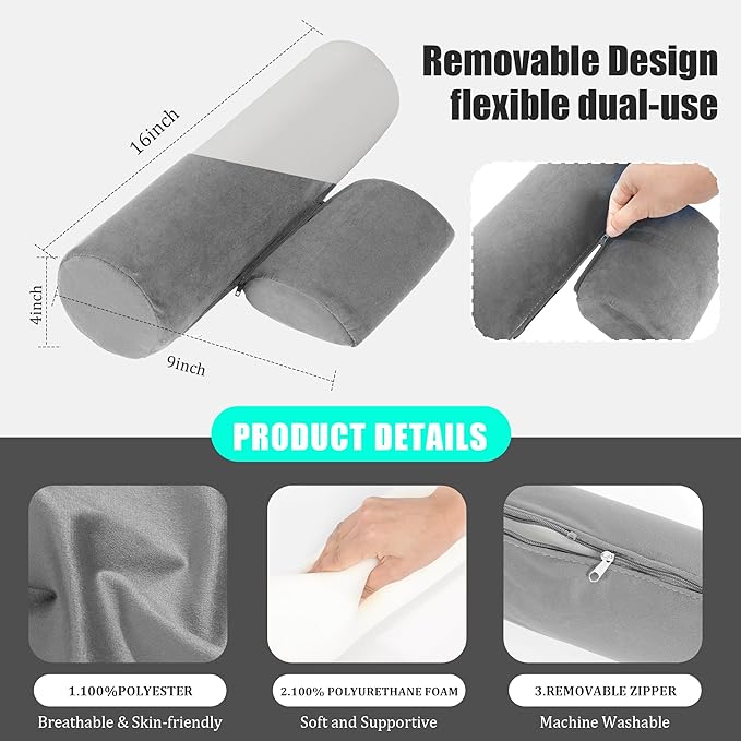 BALAPET Cervical Neck Pillow Adjustable Neck Roll Pillow for Comfortable Sleeping,Neck Support Pillow with Detachable Pad for Body Lumbar Knee Leg Relieve Muscle Tension Spine Alignment(gray)