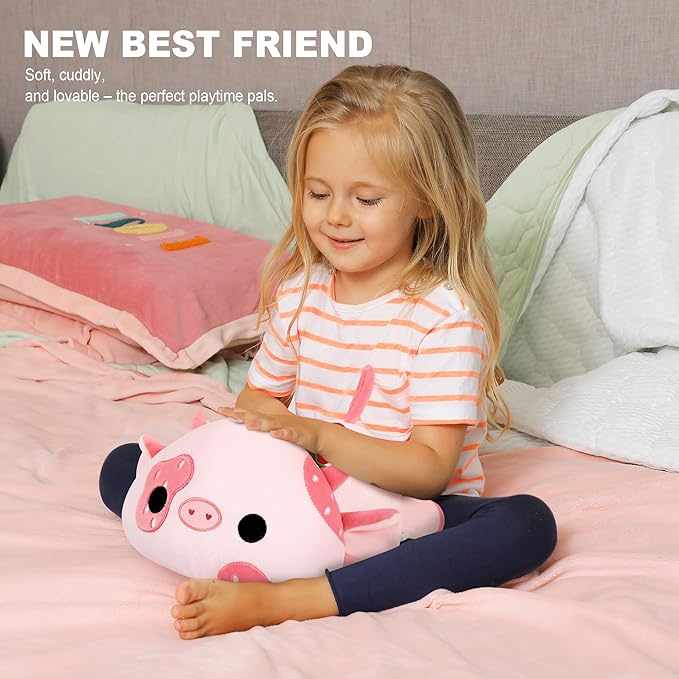 Onsoyours Cute Cow Plushie, Soft Stuffed Strawberry Cow Squishy Plush Animal Toy Pillow for Kids (Strawberry Cow, 12")