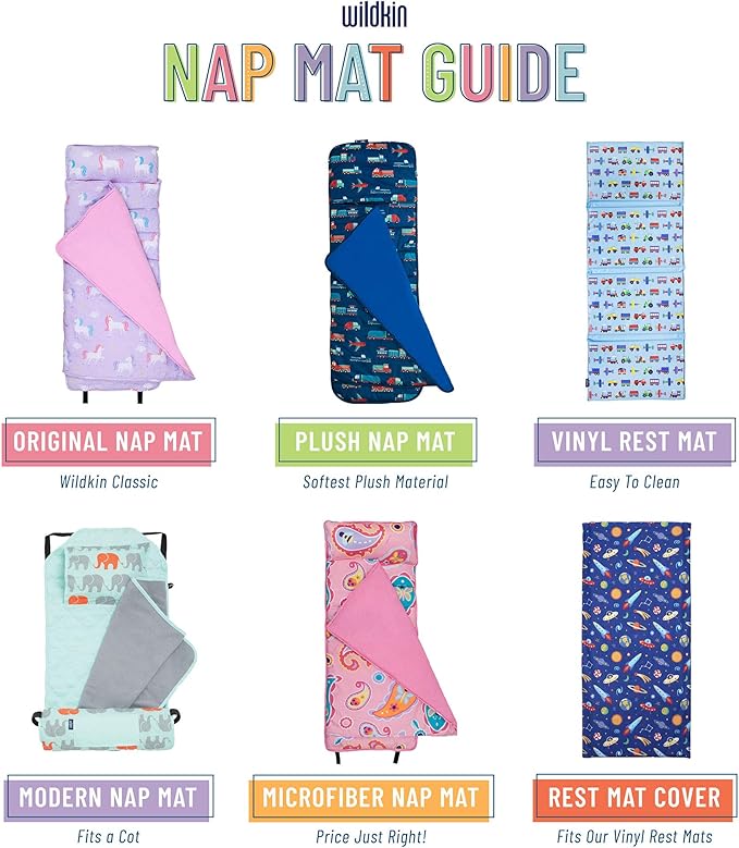 Wildkin Original Nap Mat with Reusable Pillow for Boys & Girls, Ideal for Sleepovers, Equipped with Hook & Loop Fastener, Made from Cotton Blend Materials - Nap Mat for Kids