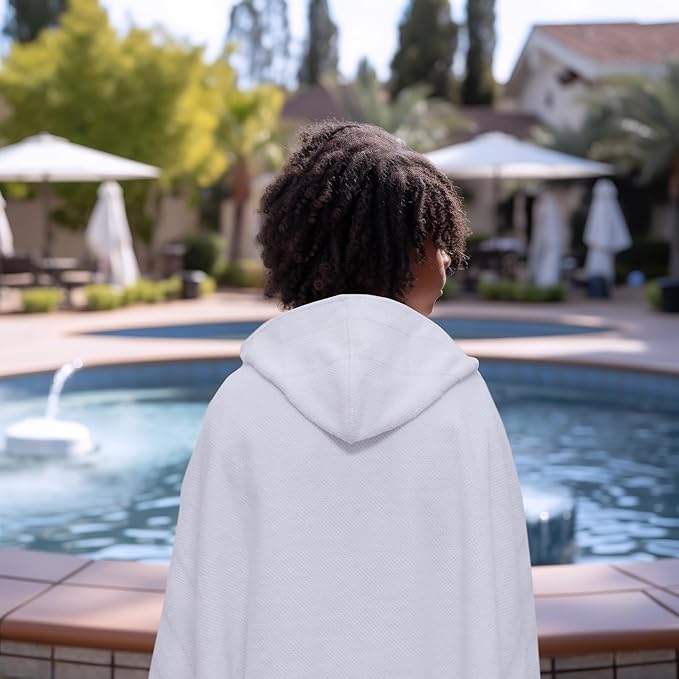 Hooded Bath Towel Wrap - 100% Cotton Popcorn Large Oversized Hooded Kids Towel - Toddler Shower Pool Beach Towel -600 GSM- Soft Absorbent Quick Dry Easy Care Gift - 30x52 inches - White