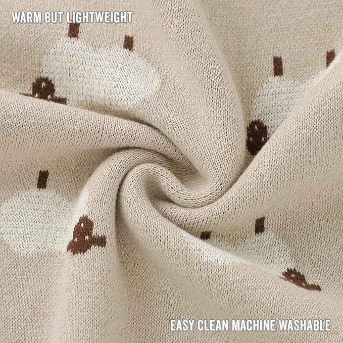 Baby Swaddle Blanket - 100% Luxury Cotton Knit Soft Cozy Lightweight Unisex Receiving Crib Stroller Quilt Blanket for Shower Gift Registry for Newborns Infants Toddlers (Sheep - Khaki)