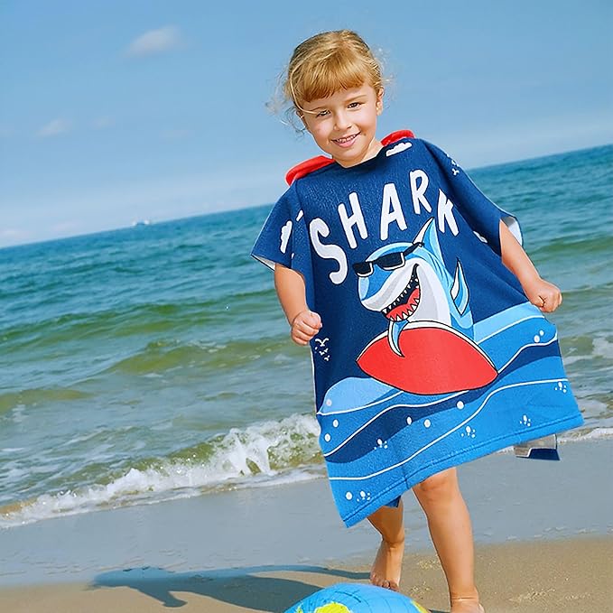 Shark Beach Towel for Ages 1-4, Cute Kids Hooded Bath Towel, 47.2" x 23.6" Super Absorbent Toddler Bath Towel