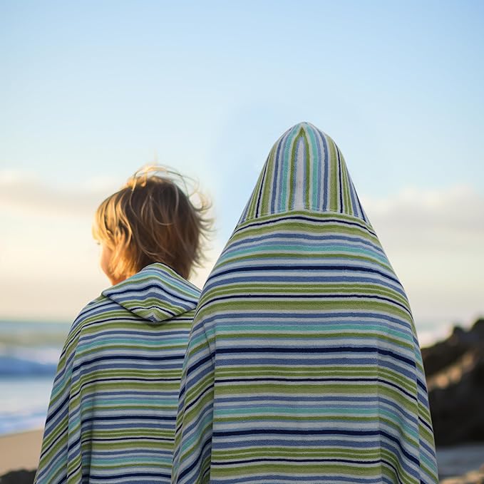 Hooded Bath Towel Wrap - 100% Cotton Terry Large Oversized Hooded Kids Towel - Toddler Shower Pool Beach Towel - Super Soft Plush Absorbent Quick Dry Easy Care Gift - 30x60 - Blue Multi