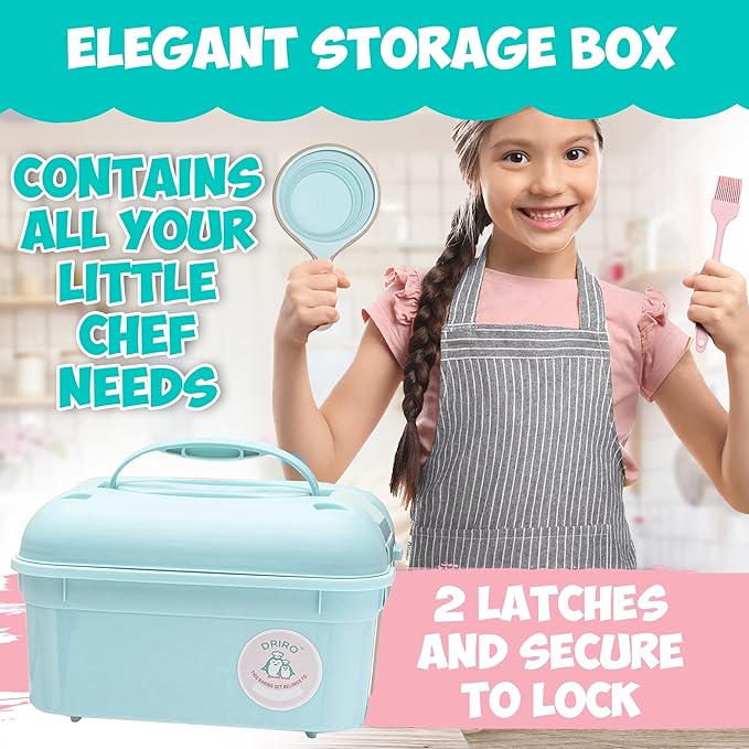 Kids Baking Set Real Cooking Set for Kids , Baking Supplies with Adult and Kid Aprons - Real Tools for Real Cooking Kids Baking Sets for Girls and Boys Kid Cooking Gift Set (Cyan)