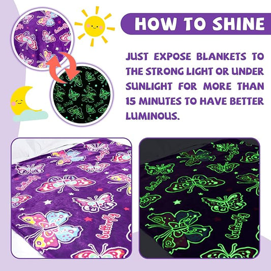 Glow in The Dark Blanket for Girls Butterfly Gifts for Women Kids Teens Soft Throw Blanket