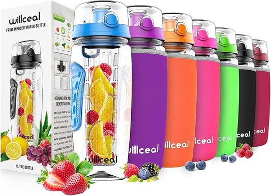 Fruit Infuser Water Bottle 32oz- Durable, Large - BPA Free Tritan, Flip Lid, Leak Proof Design - Sports, Camping