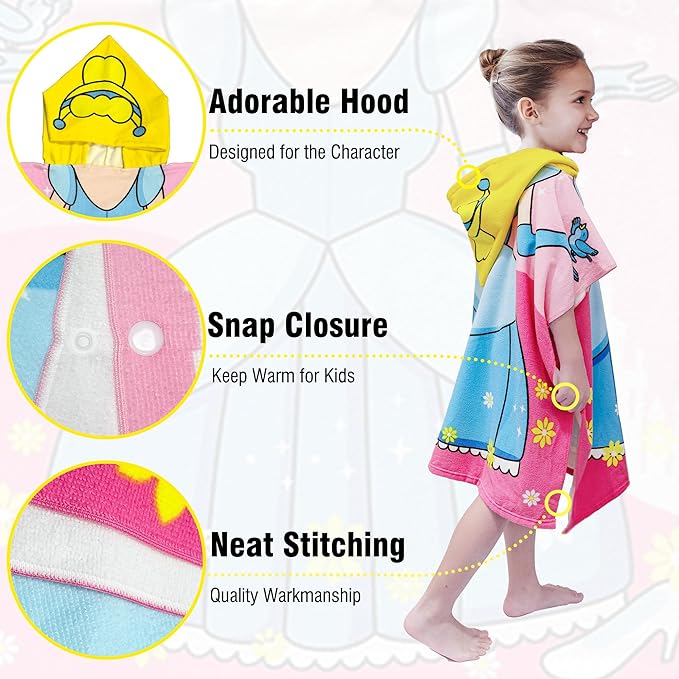 Hooded Kids Beach Towels - Toddler Bath Towel Girls Boys Swim Cover-ups for Ages 4 to 10 Kids Pool Towels Quick Dry Lightweight Soft Microfiber Poncho 30x30 (Princess Dress Blue)
