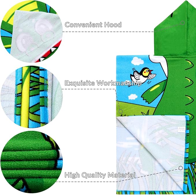 Kids Crocodile Hooded Beach Towel Boys Cute Ship Poncho Pool Towels with Hood 24*47" Soft Microfiber Swim Cover-ups Kids Ages 3-10 Thick Absorbent Cotton Hooded Bath Towels Wrap Bathrobe