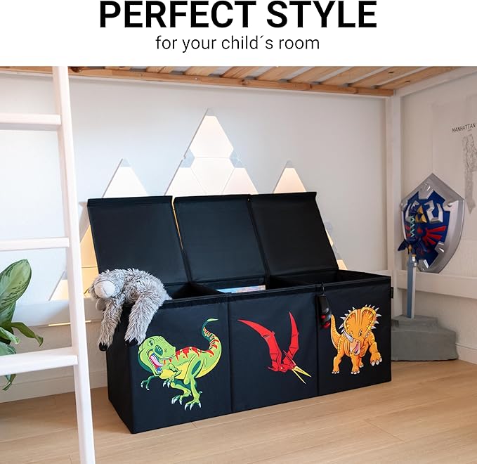 Extra Large Collapsible Dino Toy Box with Lids for Kids - Toy Storage Organizer, Chest, and Bin in Living Room, Playroom or Kids Room Organization