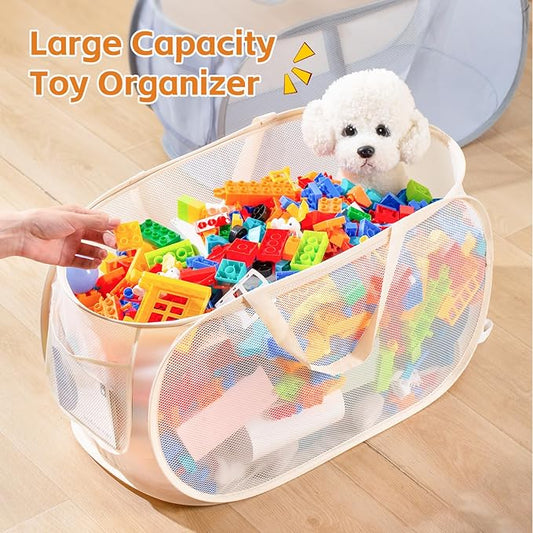 Kids Toy Storage Organizer Toy Box -Large,Lightweight & Foldable Children's Toy Chest,Suitable for Boys'and Girls' Playrooms,Bedrooms,and Nurseries.Dimensions: 22"x13"x13"Beige Navy Blue (Navy Blue)